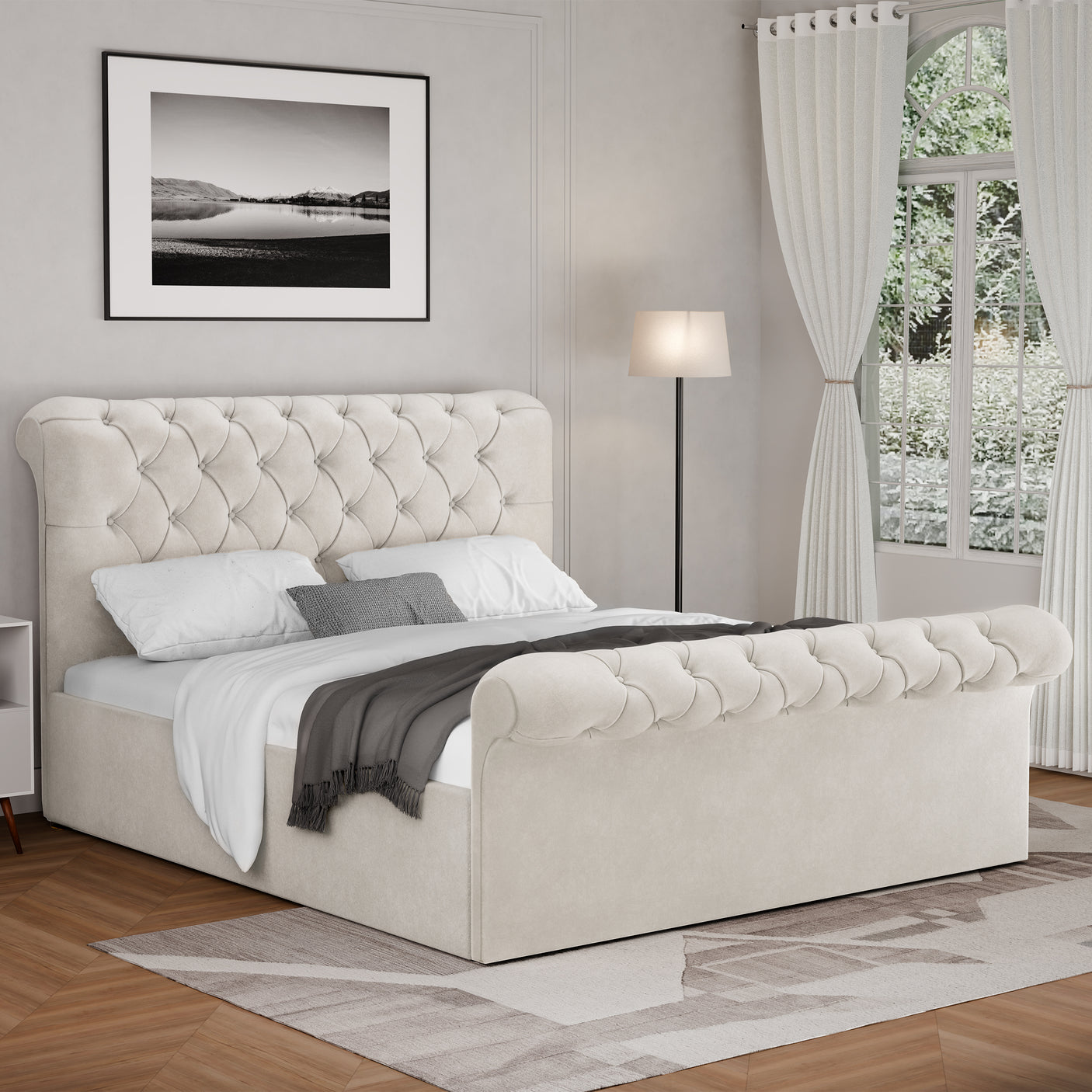 Blisswood Velvet Chesterfield Design Side lift Ottoman Bed With Storage