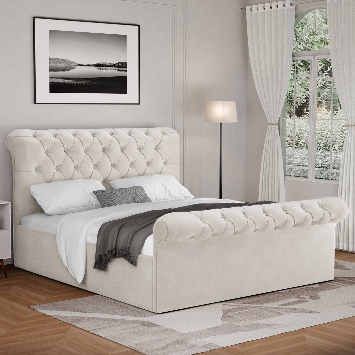 Blisswood Velvet Chesterfield Design Side lift Ottoman Bed With Storage