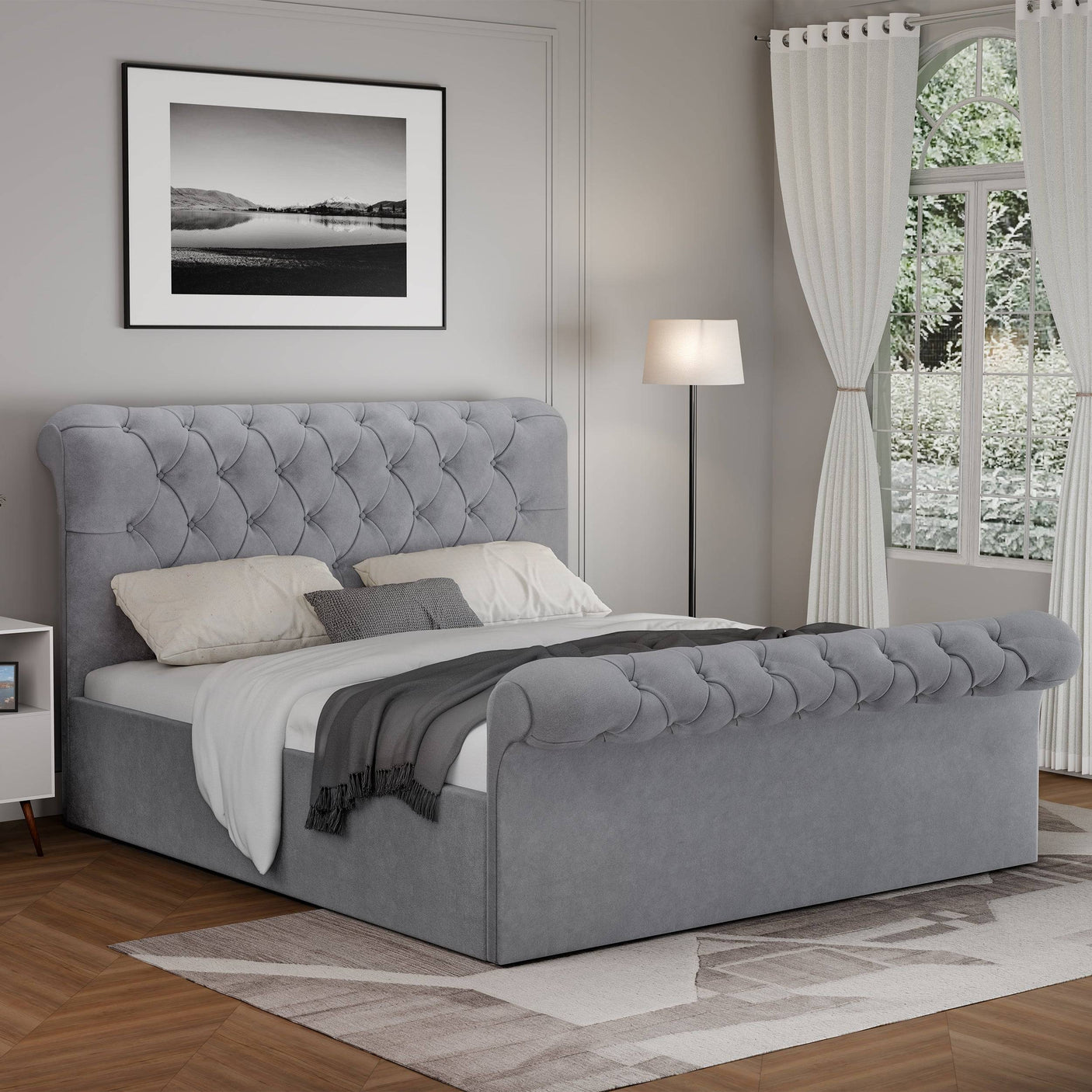 Blisswood Velvet Chesterfield Design Side lift Ottoman Bed With Storage