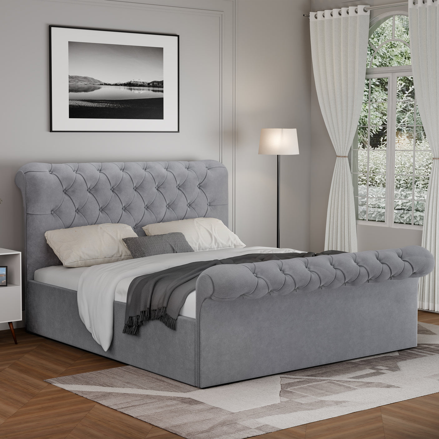 Blisswood Velvet Chesterfield Design Side lift Ottoman Bed With Storage