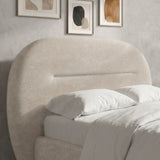 [Beige | Double] Padded headboard detail with wide curved top and stitched channel line viewed from the front 