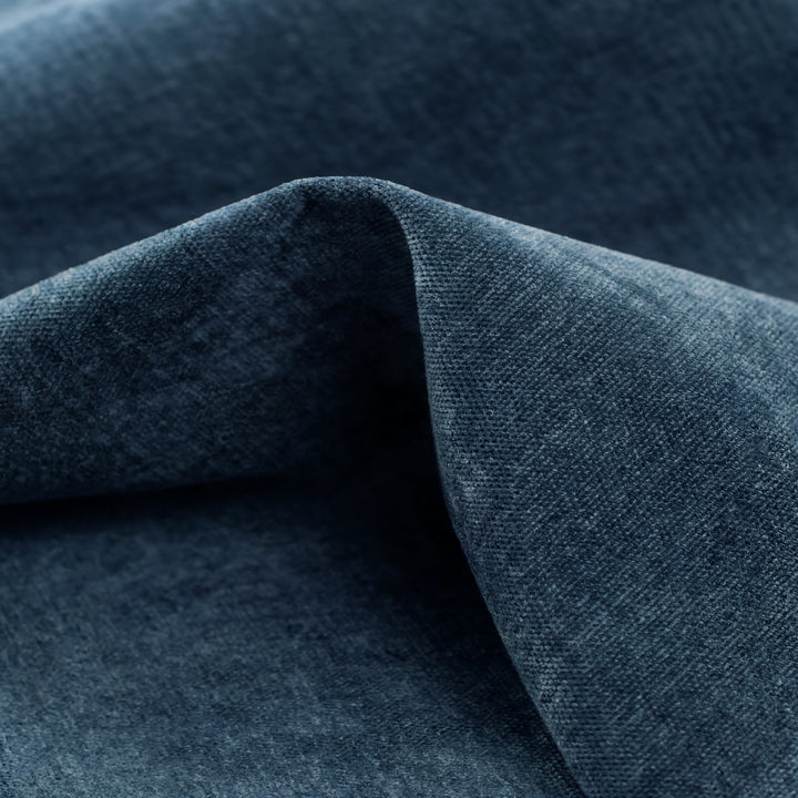 [Blue | Double] Macro close-up of velvet upholstery fabric showing soft pile texture with a single deep fold