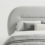 [Grey | King] Headboard edge detail on clean white background highlighting the curved silhouette and upholstery finish
