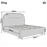 [Blue | King] Technical size guide with front and side profile illustrating 5ft bed frame at 166cm wide by 226cm long