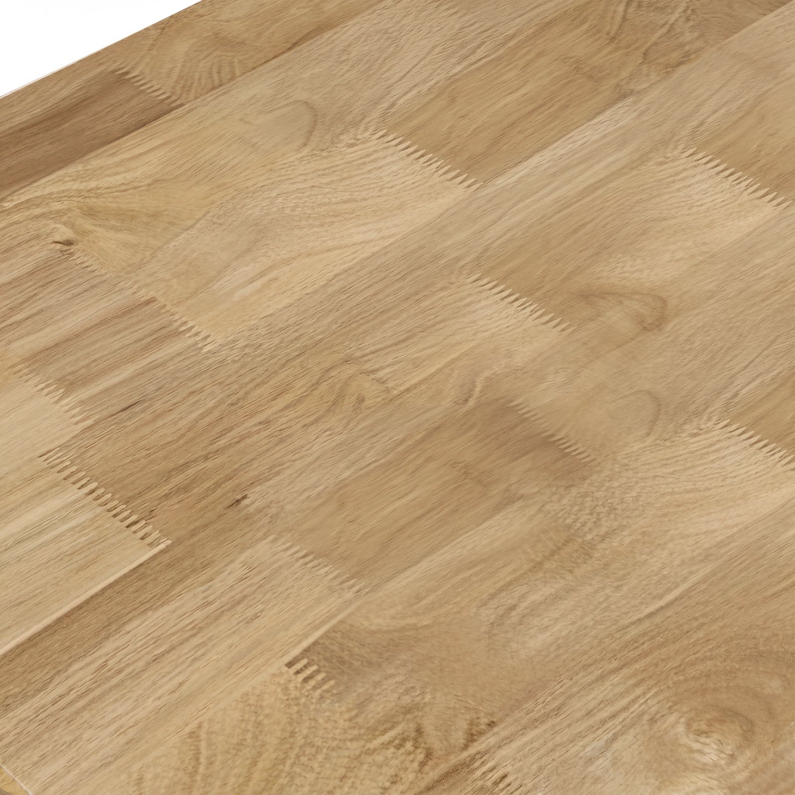 [Mango Wood Effect] Ironmere surface detail showing parquet-style grain blocks, knots, plank seams, and tabletop texture.
