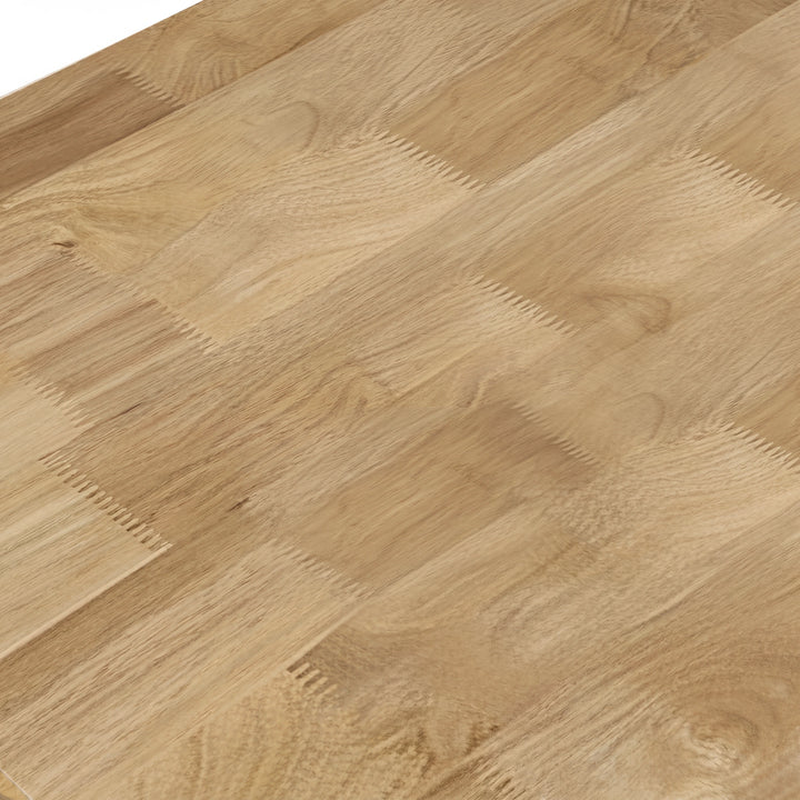 [Mango Wood Effect] Ironmere surface detail showing parquet-style grain blocks, knots, plank seams, and tabletop texture.