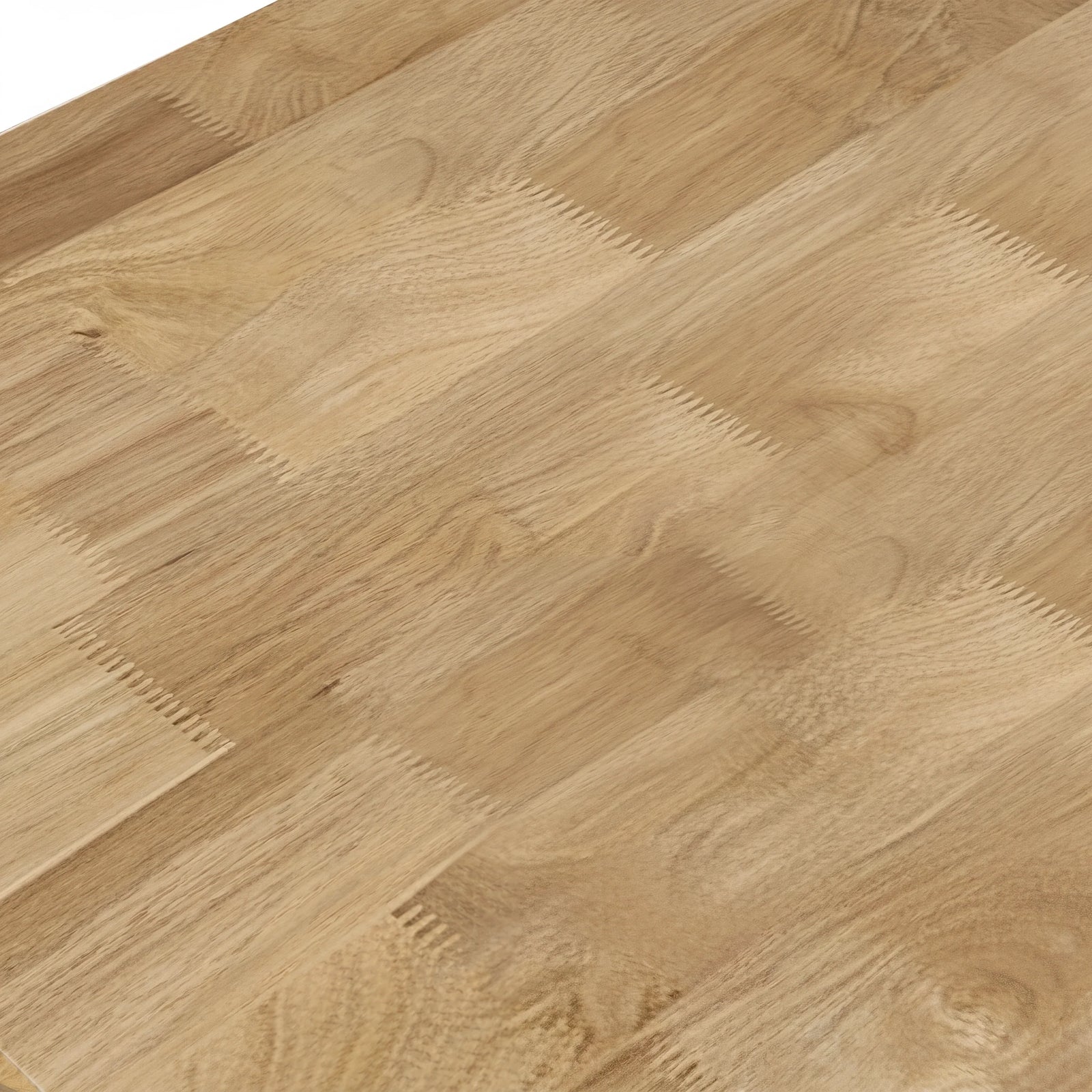 [Mango Wood Effect] Ironmere surface detail showing parquet-style grain blocks, knots, plank seams, and tabletop texture.