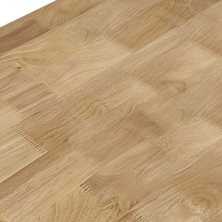 [Mango Wood Effect] Ironmere surface detail showing parquet-style grain blocks, knots, plank seams, and tabletop texture.
