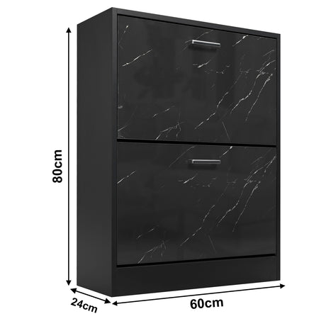 The small shoe cabinet in black marble is shown from the side: width 60 cm, depth 24 cm, and height 80 cm.