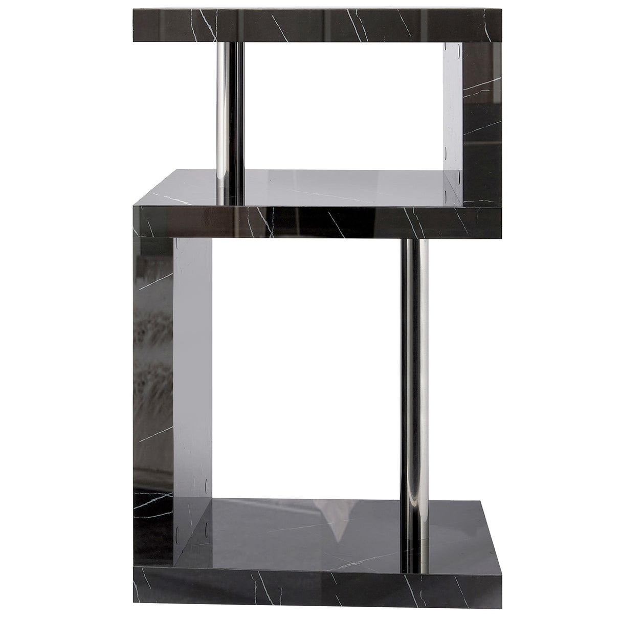 Tall and slim marble side table for living room with elegant stainless steel pipe frame.