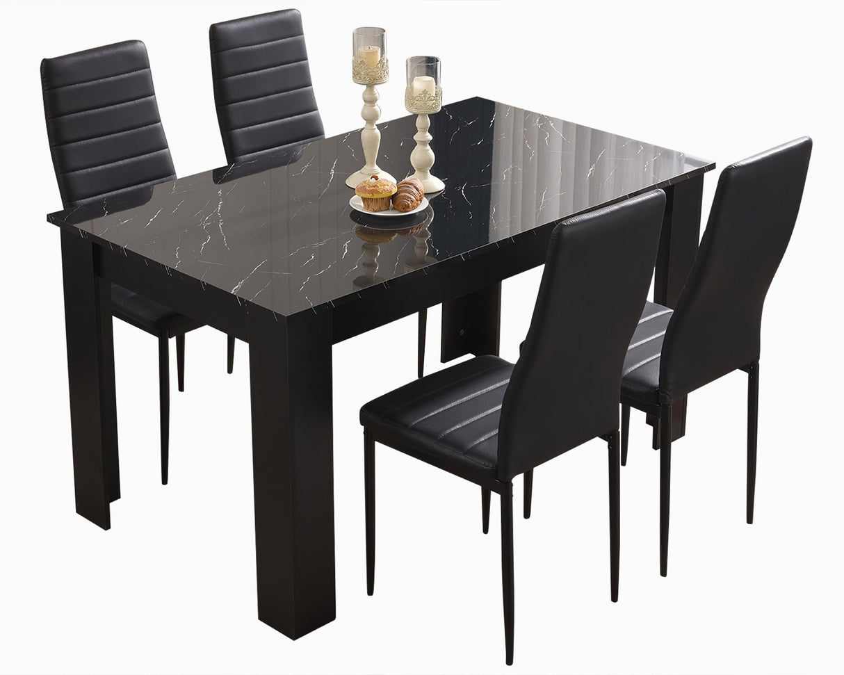 Marble top dining set with stylish chairs, ideal for sophisticated and modern interiors.