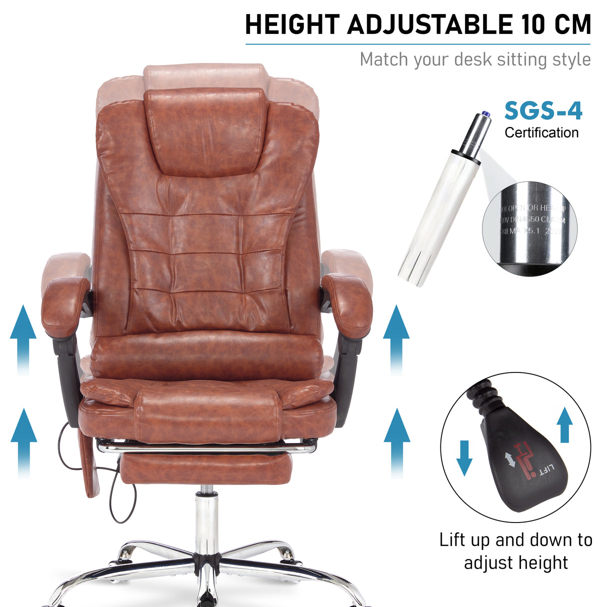 Massage desk chair for office with 10 cm height adjustment for ergonomic comfort.