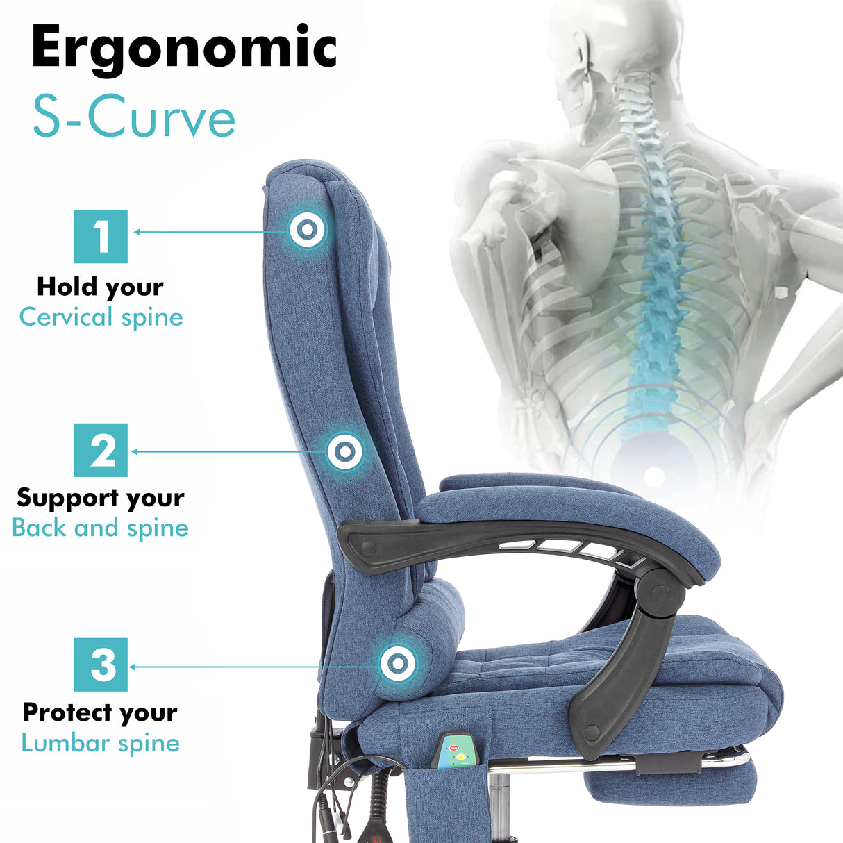 Massage desk chair UK with ergonomic S-curve design to support your cervical spine.