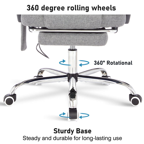 Massage executive office chair with 360-degree rolling wheels.