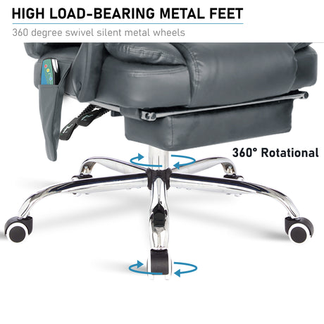 Massage recliner office chair with high load-bearing metal feet for stability and durability.