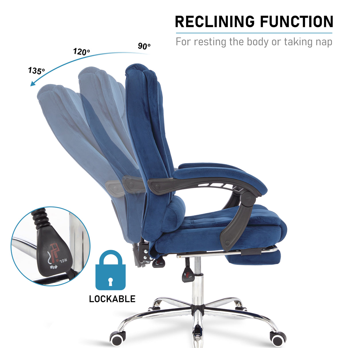 Massage reclining office chair with lockable feature by Blisswood, UK for ultimate comfort.