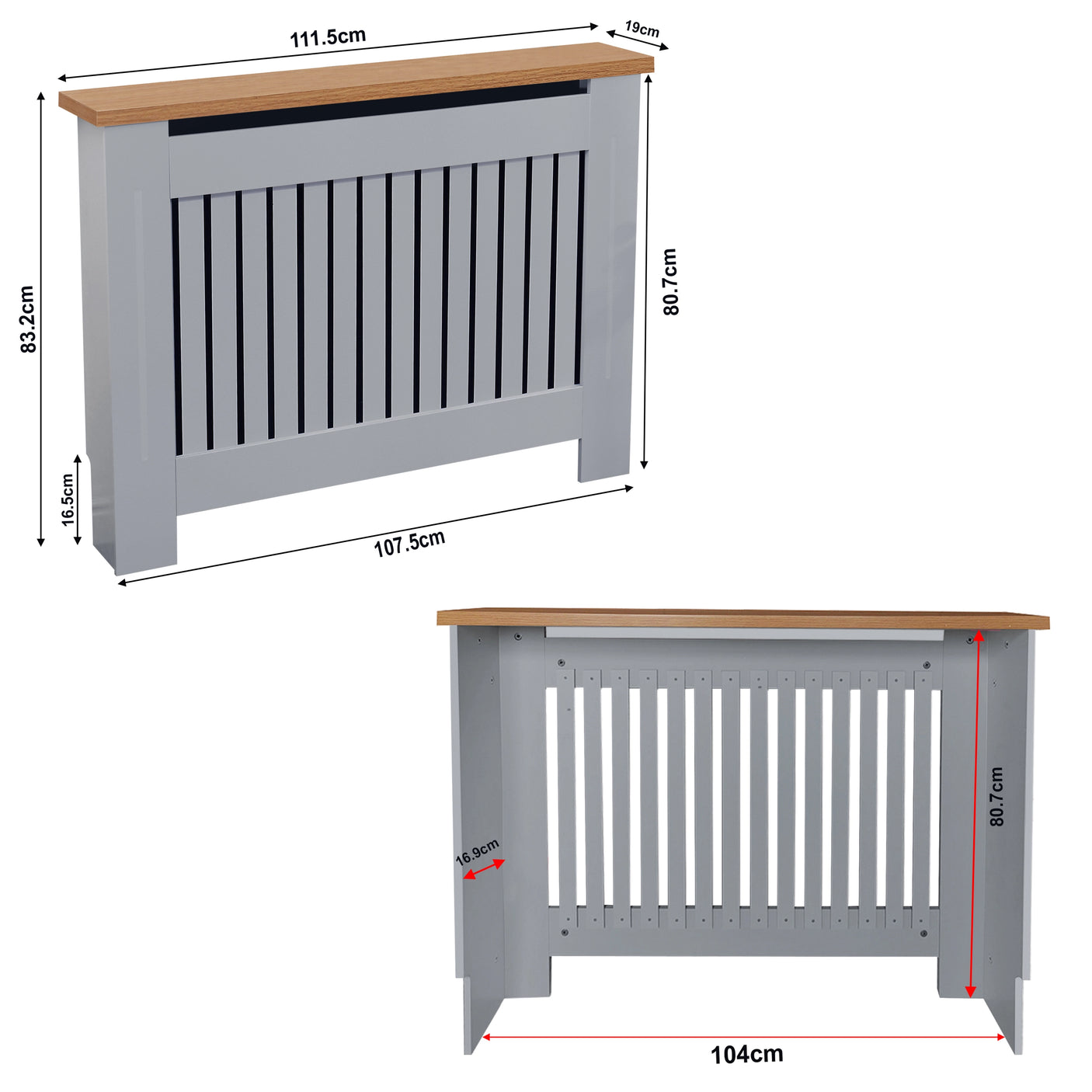 Radiator Cover With Oak Top - Vertical Slatted Design