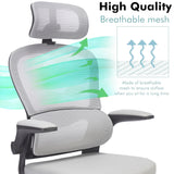 Ergonomic grey office chair with breathable mesh back and adjustable headrest