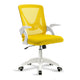 Comfortable mesh home office chair with yellow back and white armrests for ergonomic support.