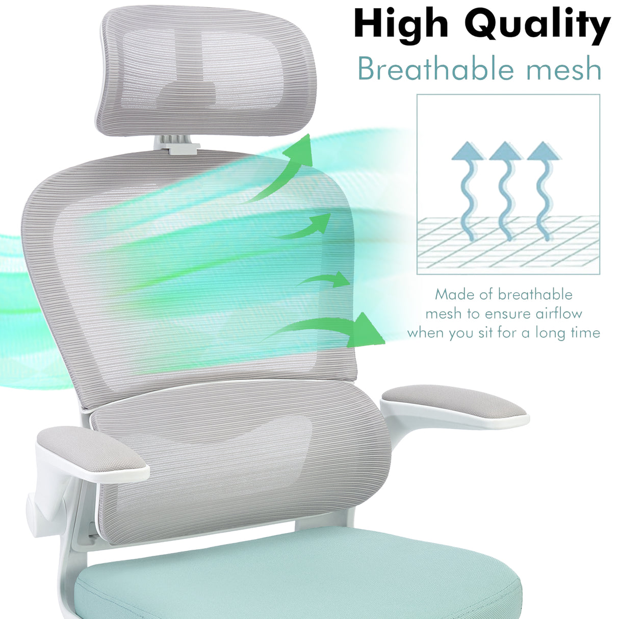 Breathable mesh office chair with headrest – ergonomic swivel chair for comfort & support.