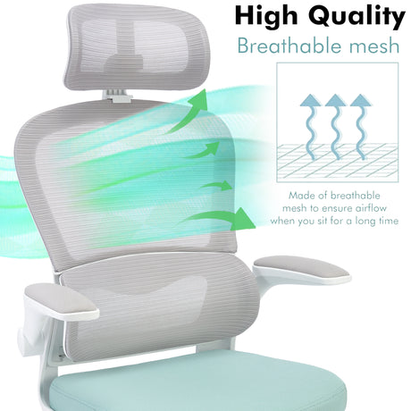 Breathable mesh office chair with headrest – ergonomic swivel chair for comfort & support.