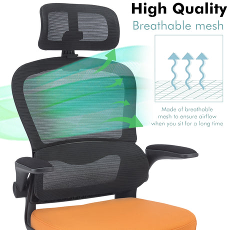 Mesh Orange Black Office Chair with Headrest – Ergonomic, Breathable, Adjustable Comfort