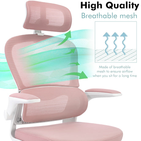 Mesh Pink Office Chair with Adjustable Headrest – Ergonomic and Stylish Design