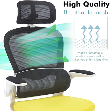 Mesh Yellow Black Office Chair with Headrest – Ergonomic, Breathable, and Adjustable