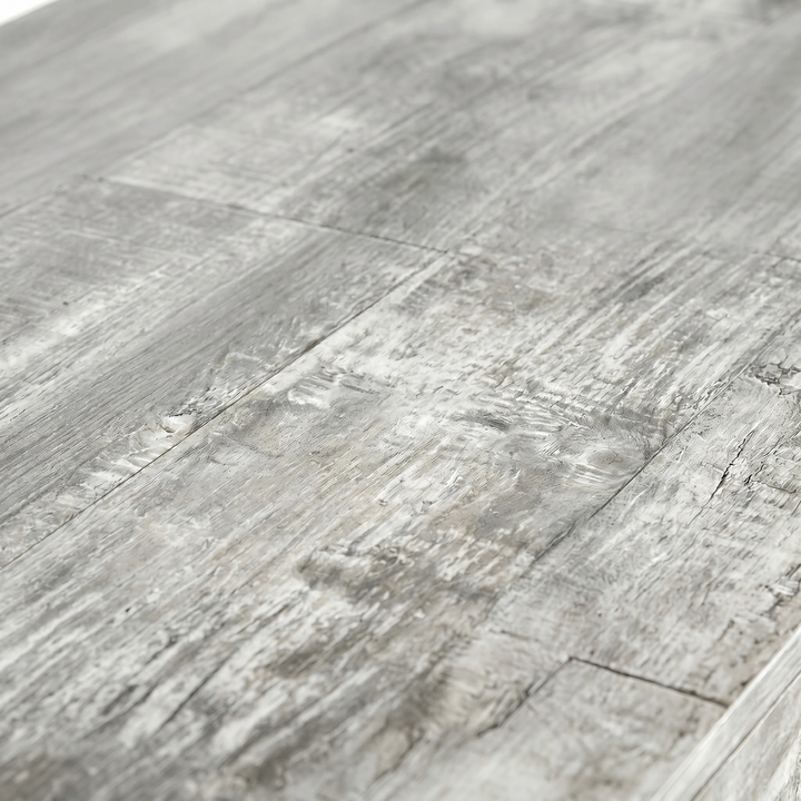 [Grey] Millwright sideboard close-up showing rough grey wood-grain effect tabletop texture