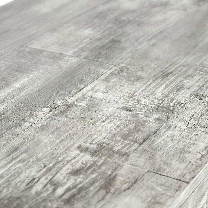 [Grey] Millwright sideboard close-up showing rough grey wood-grain effect tabletop texture