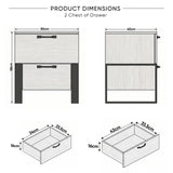 [Wooden Grey] Size guide of Millwright bedside table 50W x 40D x 58H cm; drawers 34W x 33.5D x 16H and 43W x 33.5D x 16H cm