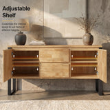 [Mango Wood Effect] Millwright industrial sideboard with both doors open showing adjustable shelves and internal storage
