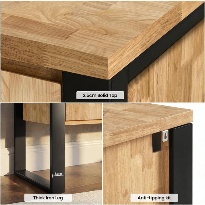 [Mango Wood Effect] Millwright industrial sideboard collage with 2.5cm thick top, 6cm wide iron leg and anti-tipping wall kit