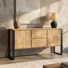 [Mango Wood Effect] Millwright industrial sideboard cabinet with 2 doors, 2 drawers and hanging effect in sunlit living room