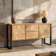 [Mango Wood Effect] Millwright industrial sideboard cabinet with 2 doors, 2 drawers and hanging effect in sunlit living room