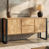 [Mango Wood Effect] Millwright industrial sideboard cabinet with 2 doors, 2 drawers and hanging effect in sunlit living room