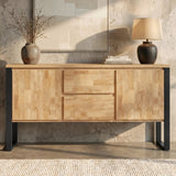 [Mango Wood Effect] Millwright industrial large sideboard cabinet straight front with doors, drawers, and hanging effect