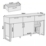 [Wooden Grey] Millwright 3 door sideboard dimensions: 150W x40D x80H cm; drawer 44.3W x33.5D x13.5H cm