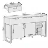 [Wooden Grey] Millwright 3 door sideboard dimensions: 150W x40D x80H cm; drawer 44.3W x33.5D x13.5H cm