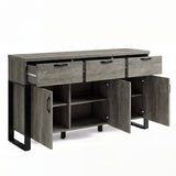 [Wooden Grey] Millwright 3 door sideboard with three drawers and lower cupboard doors open