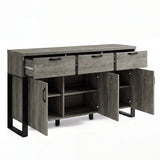 [Wooden Grey] Millwright 3 door sideboard with three drawers and lower cupboard doors open