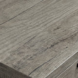 [Wooden Grey] Millwright sideboard close-up showing wooden grey grain texture on the top surface