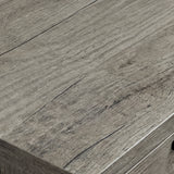 [Wooden Grey] Millwright sideboard close-up showing wooden grey grain texture on the top surface