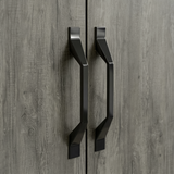 [Wooden Grey] Millwright wardrobe close-up showing black angular handles on wooden grey doors