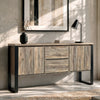 [Smokey Oak Effect] Millwright Large industrial sideboard cabinet with drawers with a hanging effect in a living room