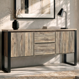 [Smokey Oak Effect] Millwright Large industrial sideboard cabinet with drawers with a hanging effect in a living room