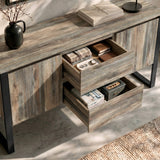 [Smokey Oak Effect] Millwright industrial sideboard cabinet central handless drawers pulled out for storage