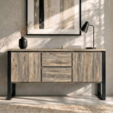 [Smokey Oak Effect] Millwright industrial large sideboard cabinet hanging effect front-view with 2 doors and 2 drawers
