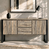 [Smokey Oak Effect] Millwright industrial large sideboard cabinet hanging effect front-view with 2 doors and 2 drawers