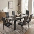 [6 Seater | Black] Milo black marble-effect dining table set extended to 220cm with 8 high-back chairs